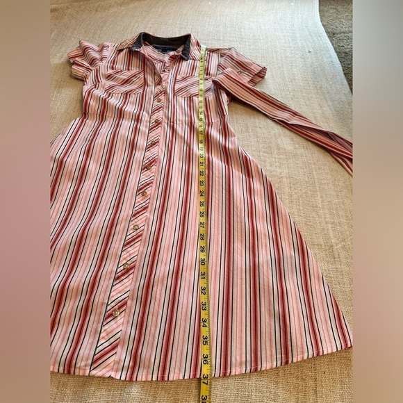 Tommy Hilfiger shirt dress cotton vertical stripe pink white button down belted - Picture 11 of 15